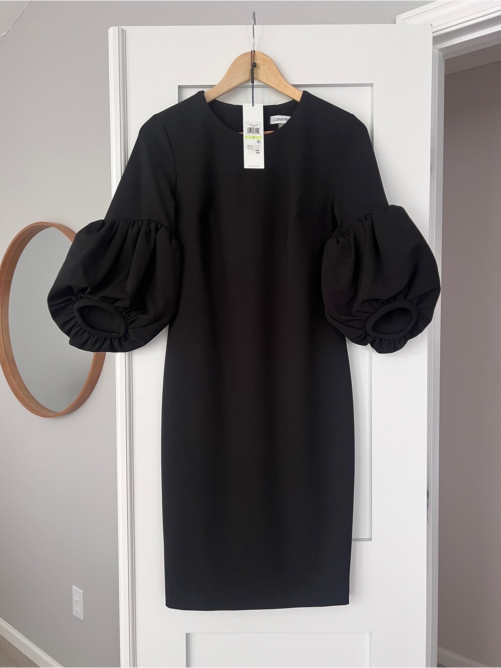 Calvin Klein Black Puff-Sleeve Midi Dress